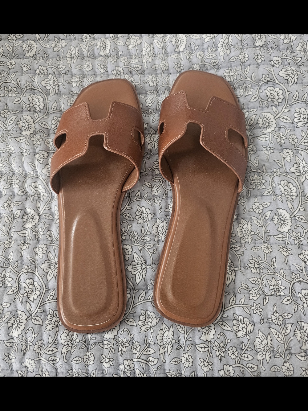 Brown Women's Slide Sandals - Classic Leather Look